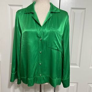 Pistola,Christmas Green Silky feel,button front. Size M ,party cocktails dinner